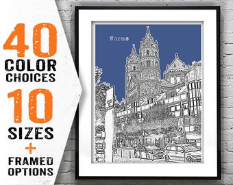 Worms Skyline Poster Art Print Germany Item T2019