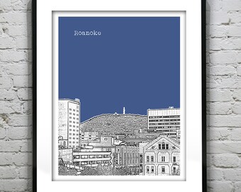 Roanoke Virginia Skyline Poster Art Print VA Item T2794