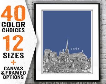 Paris France Poster Art Skyline Print  Notre Dame de Paris Item T1022