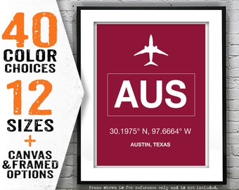 AUS Austin International Airport Aviation Poster Art Print Texas Item T4827