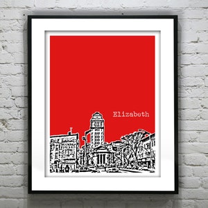 Elizabeth New Jersey Poster Print Art City Skyline Downtown NJ Item T3034