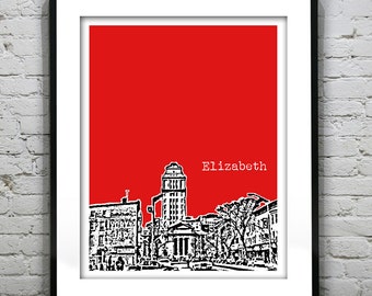 Elizabeth New Jersey Poster Print Art City Skyline Downtown NJ Item T3034