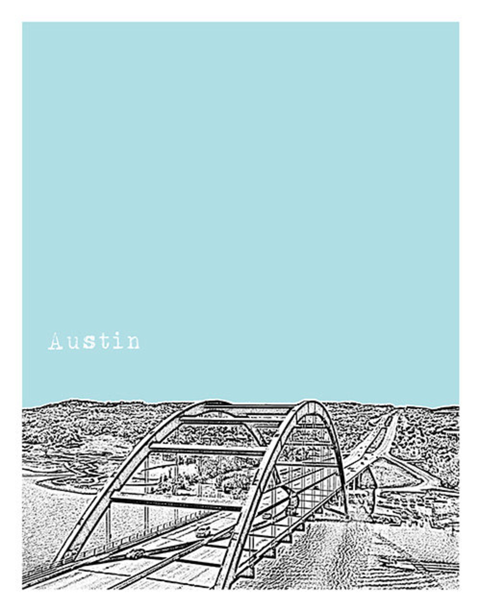 Austin Texas Pennybacker Bridge Poster Skyline Art Print Austin TX Item ...