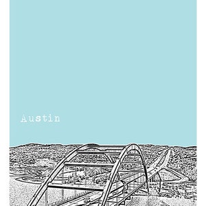 Austin Texas Pennybacker Bridge Poster Skyline Art Print Austin TX Item ...