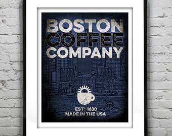 Boston Poster Art Print Boston Massachusetts Coffee Company  Item T1356