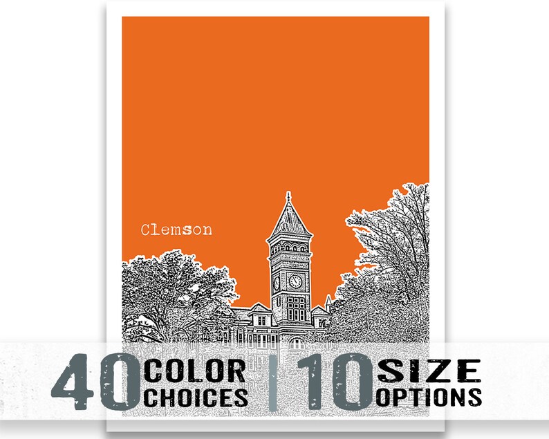 Clemson South Carolina Skyline Poster Art Print SC Item T1774 Etsy