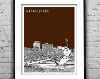 Minneapolis Minnesota Poster Art Skyline Spoon Cherry  Bridge MN Item T2824
