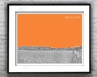 Marquette Skyline Art Print Poster Michigan MI Landscape Item T4541