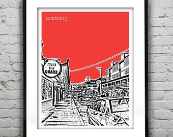 Monterey California Poster Print Skyline Art Cannery Row CA Item T2893
