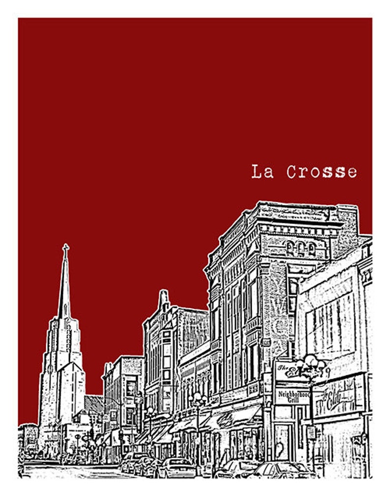 La Crosse Wisconsin Poster Print Art Skyline Version 1 Downtown WI Item T2977