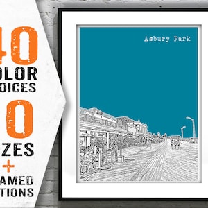 Asbury Park New Jersey Shore Skyline Poster Print Art NJ Jersey Shore Item S7006