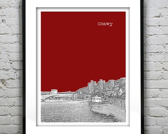 Conwy Wales Skyline Poster Art Print UK United Kingdom