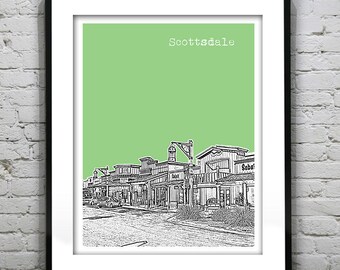 Scottsdale Arizona Downtown Poster Print Art Skyline Version 3
