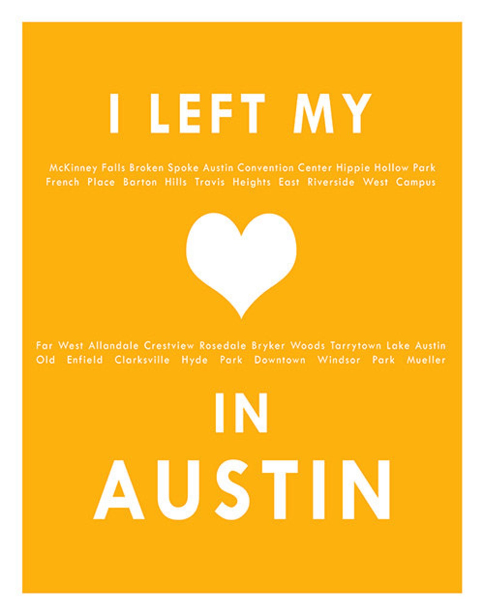 Austin Texas I Left My Heart In Austin Poster Art Print TX Etsy