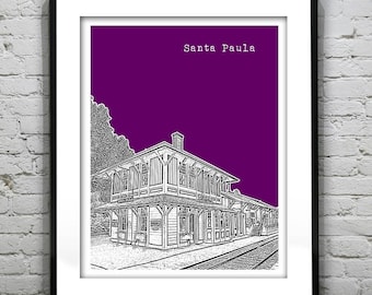 Santa Paula California Skyline Poster Art Print CA Version 2
