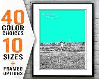 Martha's Vineyard Skyline Poster Art Print  Massachusetts Lighthouse Item T1711