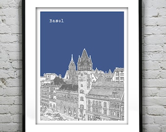 Basel Switzerland Skyline Poster Art Print Version 1