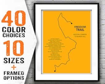 Boston Freedom Trail Map Poster Art Print Modern Line Drawing Massachusetts Item T2067