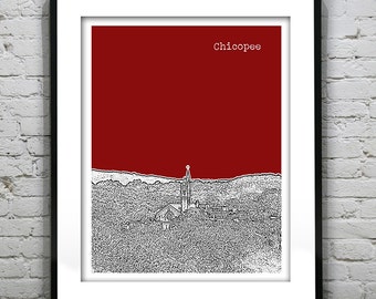 Chicopee Massachusetts Skyline Poster Art Print MA Version 2
