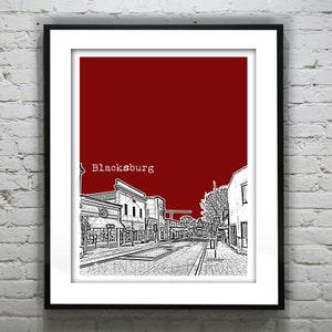 Blacksburg Virginia Skyline Downtown Poster Art Print VT