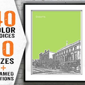 Geneva New York Skyline Poster Art Print Seneca Street NY Item T1487