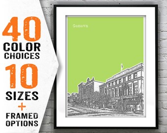 Geneva New York Skyline Poster Art Print Seneca Street NY Item T1487