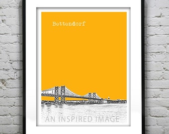 Bettendorf Iowa Skyline Poster Art Print I-74 Bridge Item T4152