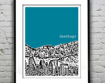 Santiago Chile Poster Print Skyline Art South America