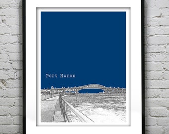 Port Huron Michigan Skyline Poster City Art Print MI Version 1