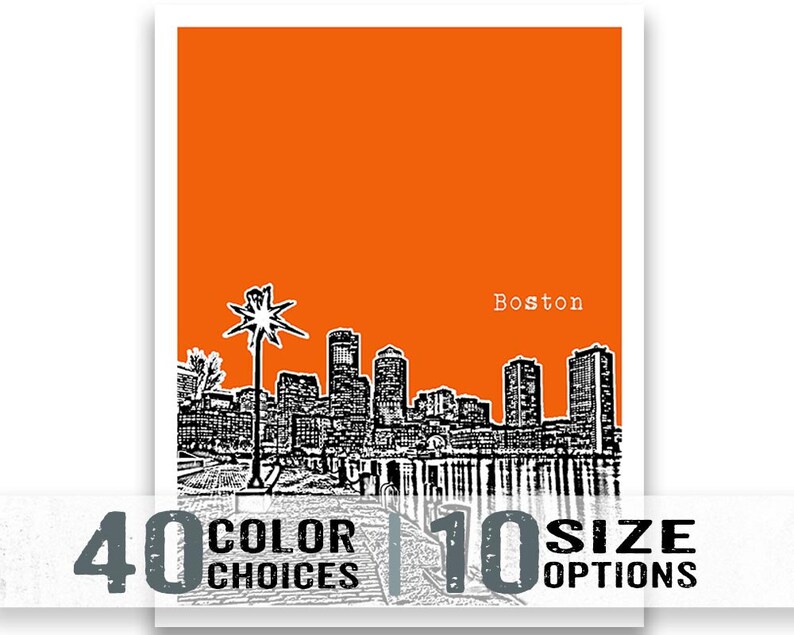 Boston Poster Art Massachusetts Skyline Print Original Dusk Etsy