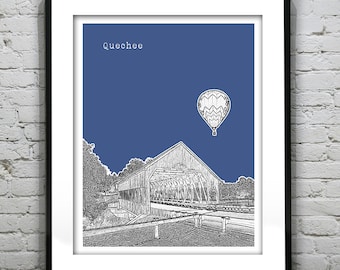 Quechee Vermont Skyline Poster Art Print VT Covered Bridge with Balloon Item T1258