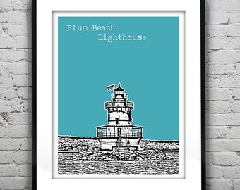 Plum Beach Lighthouse Rhode Island Skyline Poster Art Print Original