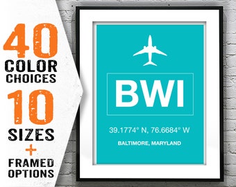 BWI Marshall Baltimore International Airport Aviation Poster Art Print Maryland Item T1990