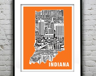 Indiana State Poster Art Skyline Print Item T5460