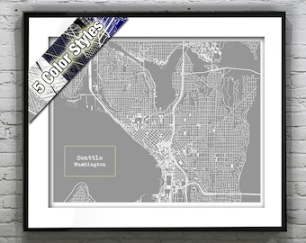 Seattle Washington Blueprint Map Poster Art Print Several Sizes Available