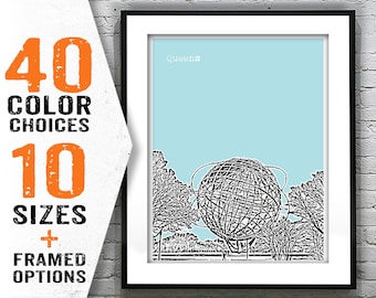 Queens New York Skyline Art Print New York City  Unisphere Flushing Meadows Corona Park NY Item T1805