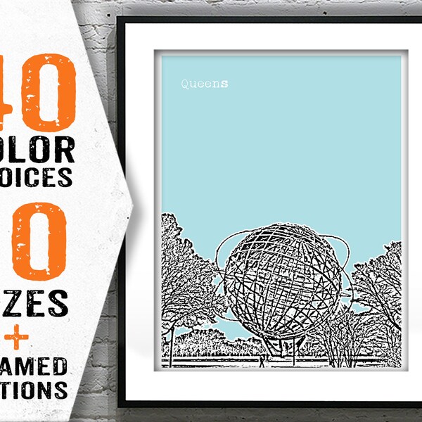 Queens New York Skyline Art Print New York City  Unisphere Flushing Meadows Corona Park NY Item T1805