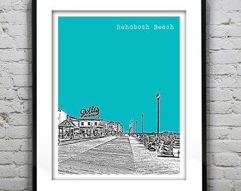 Rehoboth Beach Delaware Poster Art Print Skyline Boardwalk Item T2466