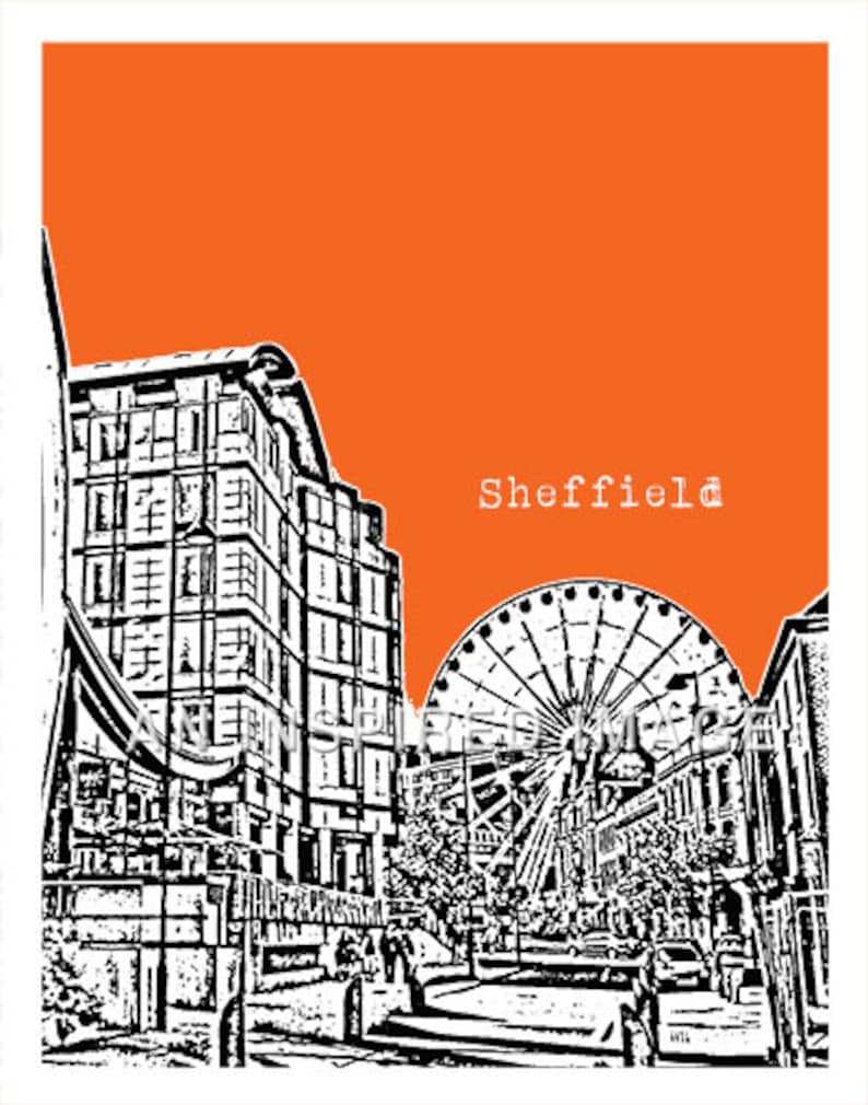 Sheffield Poster Art Print South Yorkshire England UK Item Etsy