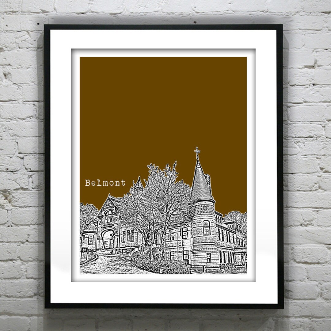 Belmont Massachusetts Skyline Poster Art Print Town Hall MA Etsy