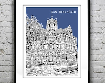 New Braunfels Skyline Poster Art Print Texas TX Downtown Item T4868