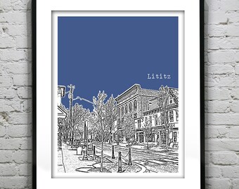 Lititz Pennsylvania Skyline Poster Art Print PA