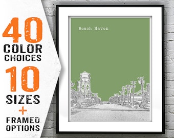 Beach Haven Skyline Poster Art Print  NJ New Jersey Long Beach Island Item T2177