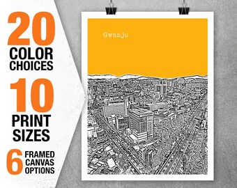 Gwanju South Korea Skyline Poster Art Print T5509