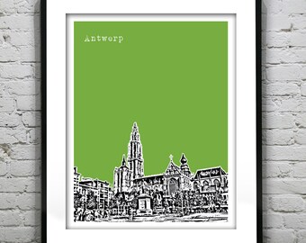 Antwerp Poster Antwerp Cathedral Belgium Art Print Skyline