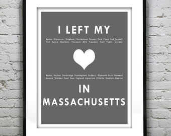 Massachusetts - I Left My Heart In Massachusetts - Poster Art Print MA  Item T1355