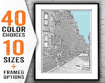 Back Bay Boston Skyline Poster Art Print Massachusetts Ma Item T1372