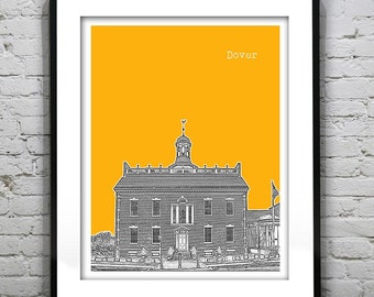 Dover DE Skyline Poster Art Print Old State House Delaware Item T2650