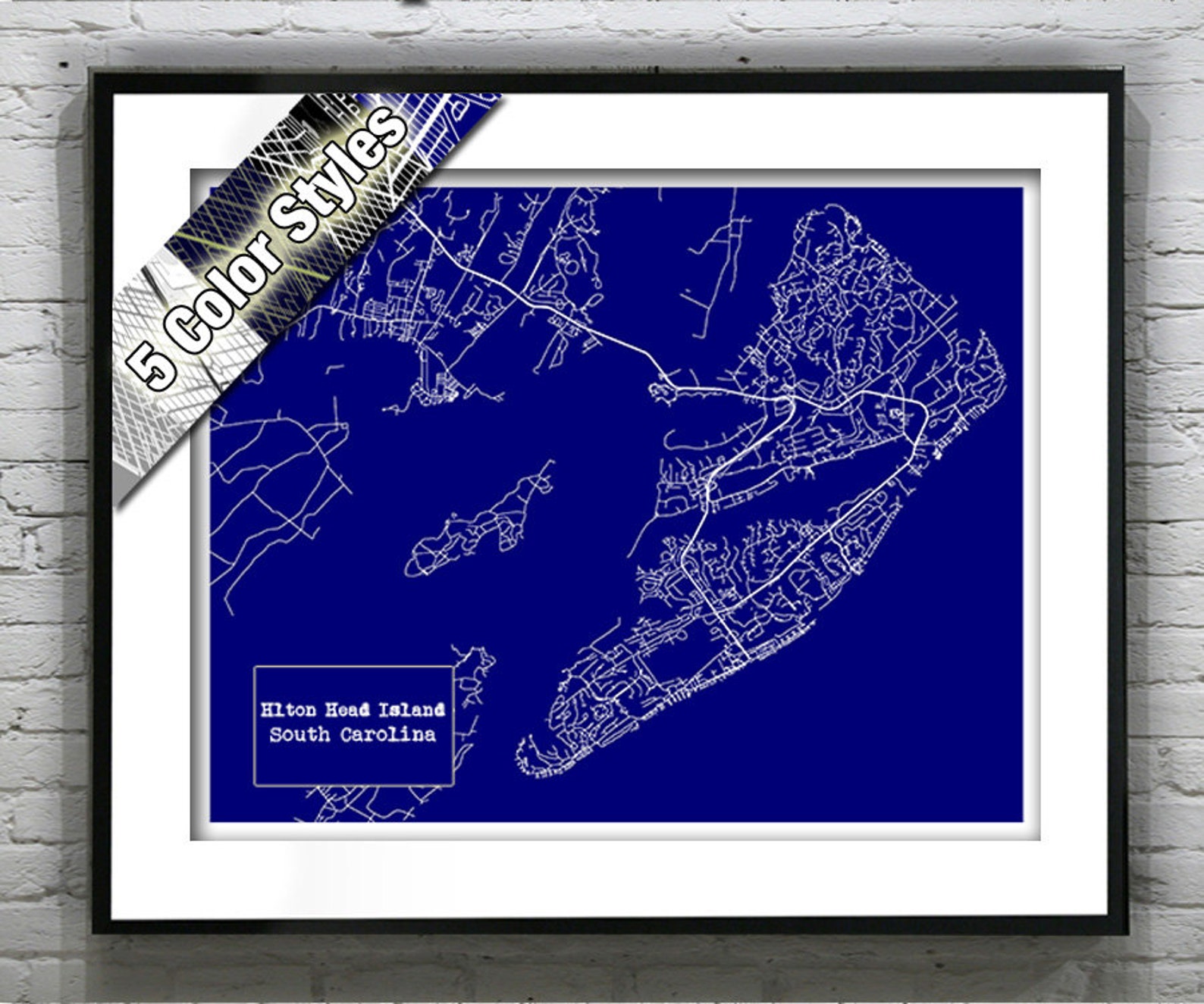Hilton Head Island South Carolina Blueprint Map Poster Art Print