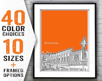 Brookline Massachusetts Skyline Poster Art Print  Coolidge Theatre MA Item T1674